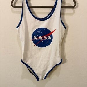 Chemistry White One-Piece with Blue Trim and Red Accent